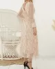 Gauze Pockets See-Through Sequined Split-Joint Long Sleeves Loose V-Neck Midi Dresses Evening Dresses