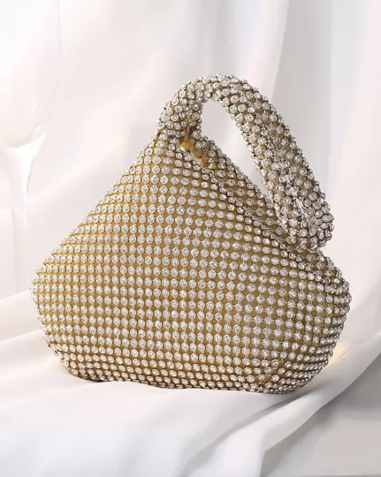 Geometric Rhine Stones Zipper Handbags