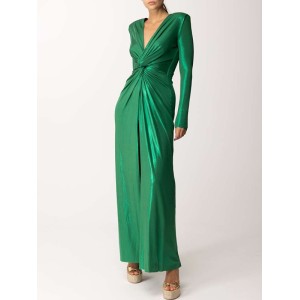 Long Sleeves Solid Color V-Neck Evening Maxi Dresses