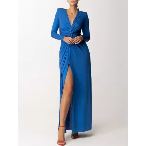 Long Sleeves Solid Color V-Neck Evening Maxi Dresses