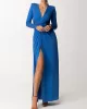 Long Sleeves Solid Color V-Neck Evening Maxi Dresses