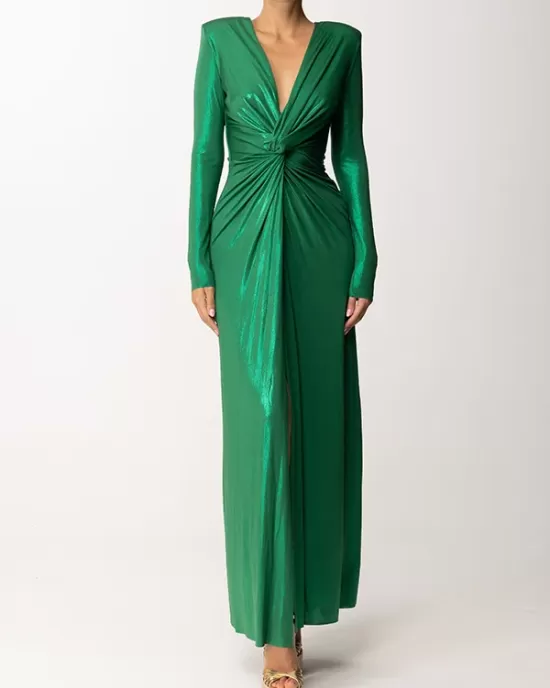 Long Sleeves Solid Color V-Neck Evening Maxi Dresses