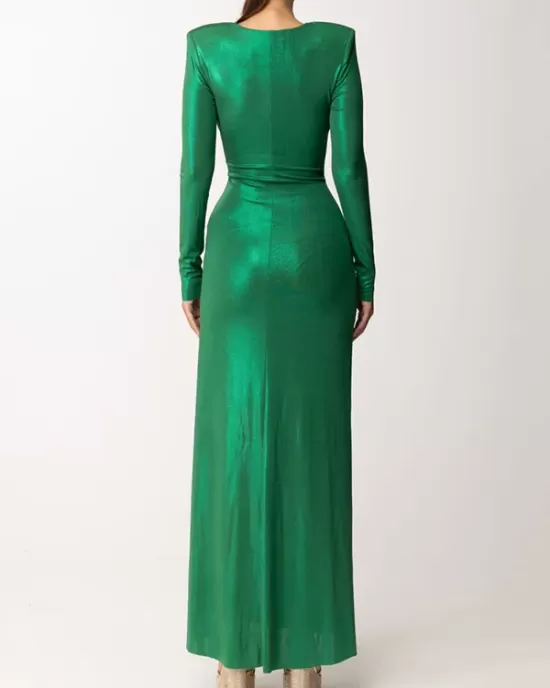 Long Sleeves Solid Color V-Neck Evening Maxi Dresses