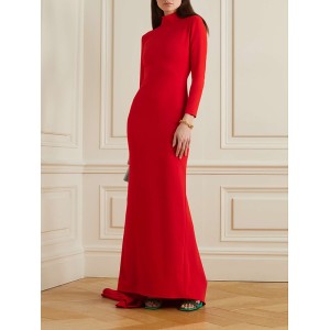 Long Sleeves Solid Color Half Turtleneck Evening Dresses Maxi Dresses