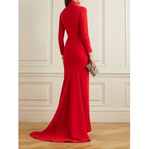 Long Sleeves Solid Color Half Turtleneck Evening Dresses Maxi Dresses