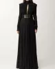 Long Sleeves Pleated Solid Color Split-Side V-Back High-Neck Evening Dresses Maxi Dresses