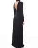 Long Sleeves Pleated Solid Color Split-Side V-Back High-Neck Evening Dresses Maxi Dresses