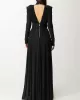 Long Sleeves Pleated Solid Color Split-Side V-Back High-Neck Evening Dresses Maxi Dresses