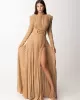 Long Sleeves Pleated Solid Color Split-Side V-Back High-Neck Evening Dresses Maxi Dresses