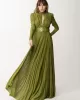 Long Sleeves Pleated Solid Color Split-Side V-Back High-Neck Evening Dresses Maxi Dresses