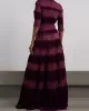 Embroidered Hollow Solid Color Split-Joint Half Sleeves High Waisted High Neck Maxi Dresses