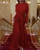 Solid Color Long Sleeves Mermaid Round-neck Maxi Dresses Evening Dresses