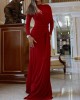 Solid Color Long Sleeves Mermaid Round-neck Maxi Dresses Evening Dresses