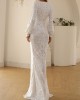 Sequined Solid Color Split-Front Tied Waist Bodycon Long Sleeves V-Neck Maxi Dresses