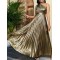 Asymmetric Pleated Shiny Solid Color High Waisted Loose One-shoulder Maxi Dresses