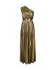 Asymmetric Pleated Shiny Solid Color High Waisted Loose One-shoulder Maxi Dresses