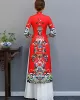 Red Split-Joint Seven-Quarter Sleeves Ao Dai Long Cheongsams