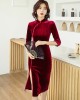 Solid Color Velvet Banquet Split-Side Long Cheongsams