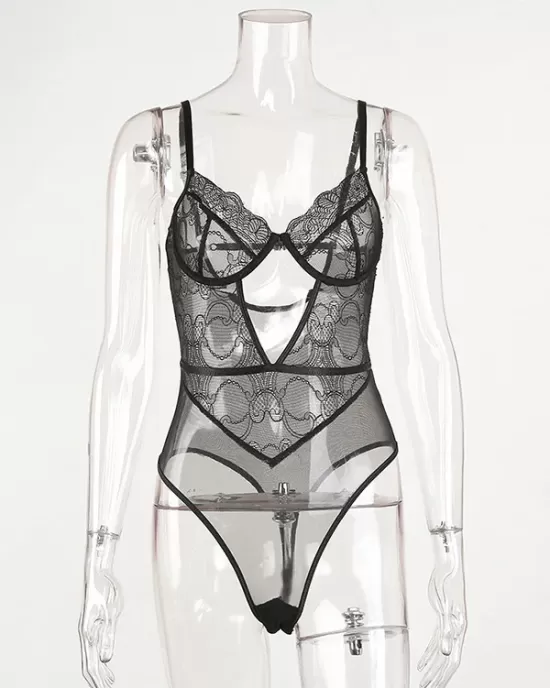 Sexy Lace Split-Joint Underwired Hollow Teddy Lingerie