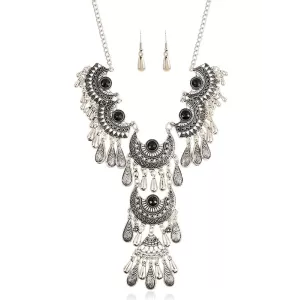 Retro Hollow Necklace Earrings Set