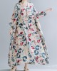 Casual Floral Printed Split-Joint Round-Neck Flared Batwing Sleeves Loose Maxi Dress