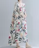 Casual Floral Printed Split-Joint Round-Neck Flared Batwing Sleeves Loose Maxi Dress