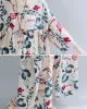 Casual Floral Printed Split-Joint Round-Neck Flared Batwing Sleeves Loose Maxi Dress