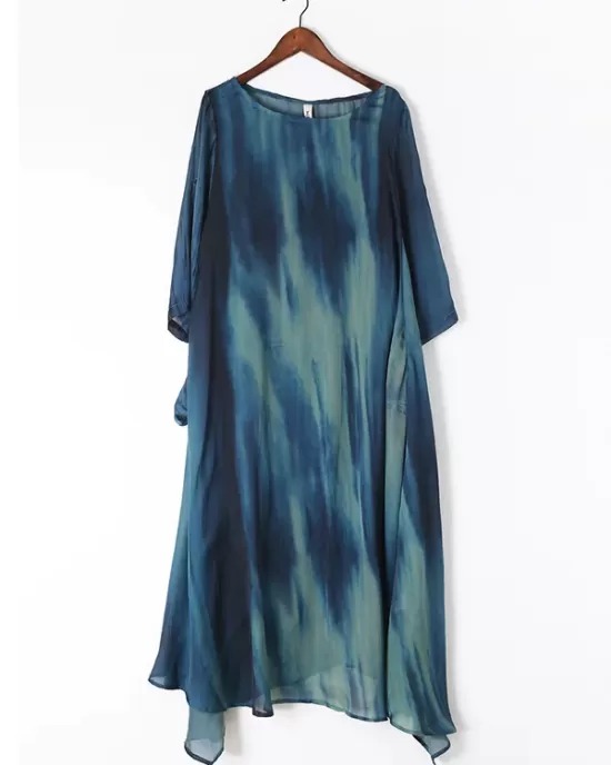 Artistic Retro 2 Pieces Printed Round-Neck Loose Maxi Dress