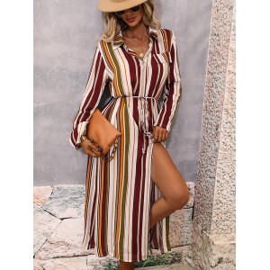 Vacation Loose Striped V-Neck Dress