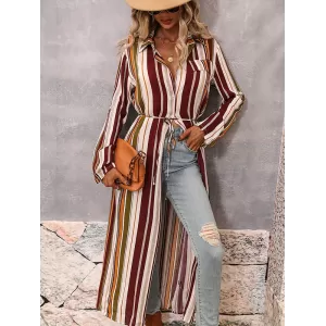 Vacation Loose Striped V-Neck Dress