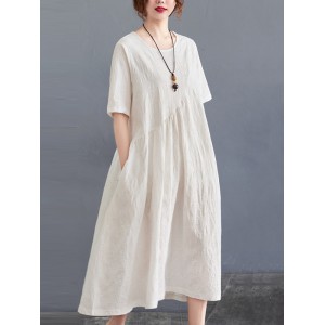 Cotton Blend Solid Color Irregularity Dress