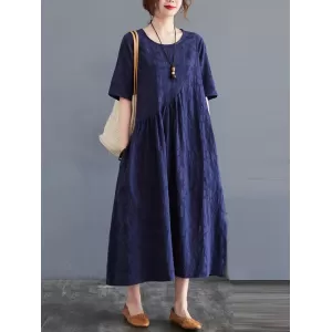 Cotton Blend Solid Color Irregularity Dress