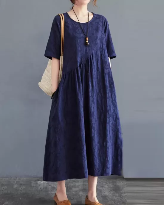 Cotton Blend Solid Color Irregularity Dress