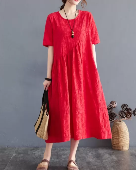 Cotton Blend Solid Color Irregularity Dress