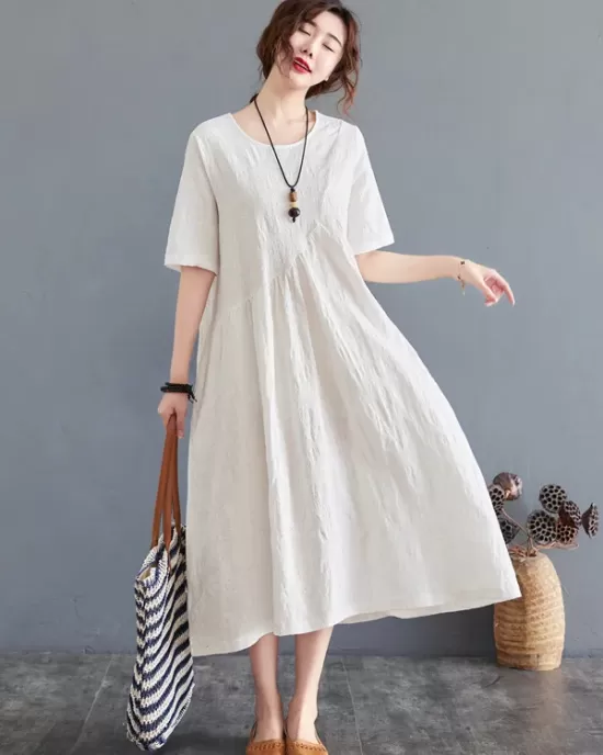 Cotton Blend Solid Color Irregularity Dress