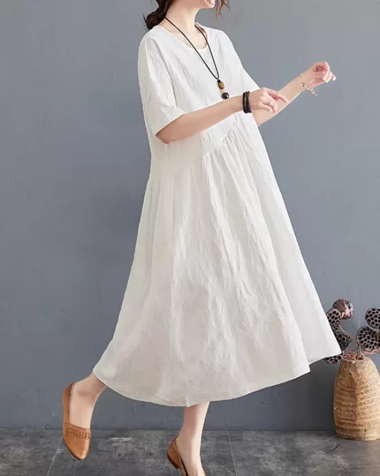 Cotton Blend Solid Color Irregularity Dress