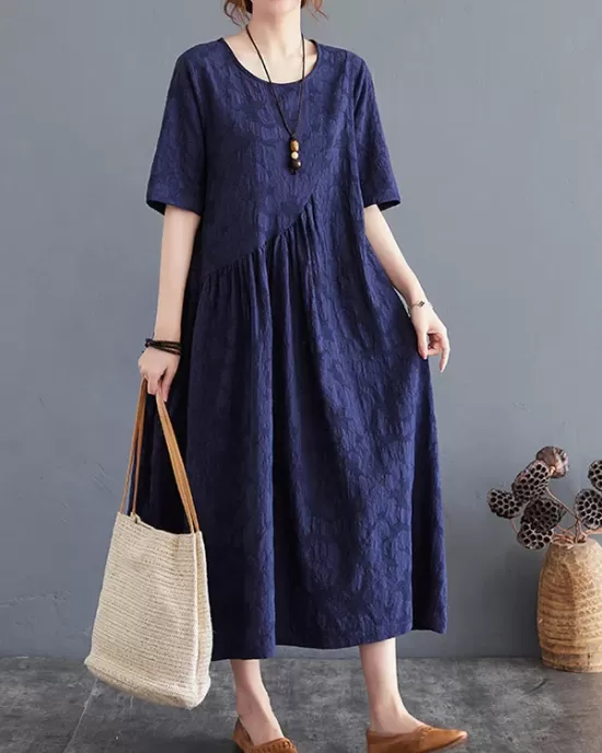 Cotton Blend Solid Color Irregularity Dress