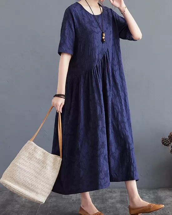 Cotton Blend Solid Color Irregularity Dress