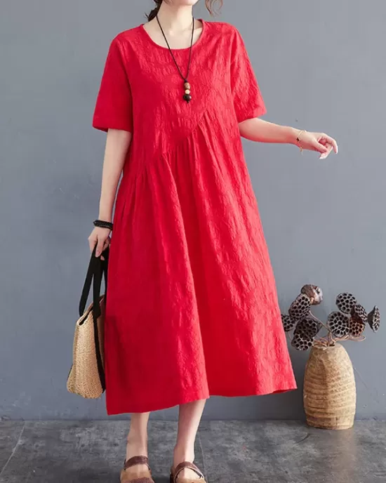 Cotton Blend Solid Color Irregularity Dress