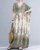 Vintage Floral Printed V-Neck Batwing Sleeves H-Line Maxi Dress