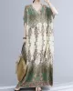 Vintage Floral Printed V-Neck Batwing Sleeves H-Line Maxi Dress