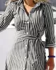 Buttoned Striped Tied Waist High Waisted Long Sleeves V-neck Shirt Dress Maxi Dresses