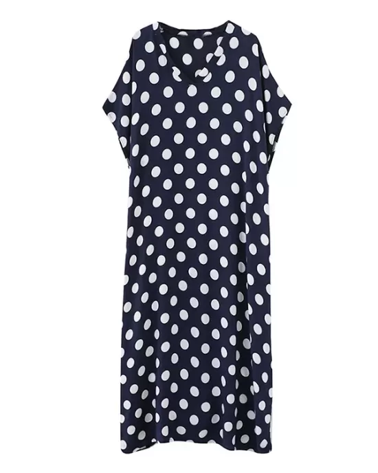 Urban Loose Batwing Sleeves Polka-Dot Printed A-Line Maxi Dress