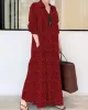 Vintage Printed Lapel Long Sleeve Shirt Maxi Dress