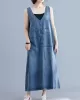 Loose Sleeveless Denim V-Neck Midi Dress