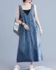 Loose Sleeveless Denim V-Neck Midi Dress