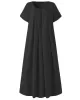 Simple Solid Color U-Neck Pleated Short Sleeves Maxi Dress