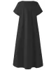 Simple Solid Color U-Neck Pleated Short Sleeves Maxi Dress