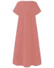 Simple Solid Color U-Neck Pleated Short Sleeves Maxi Dress