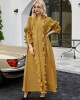 Original Loose Long Sleeves Tied Pleated Falbala Solid Color V-Neck Maxi Dresses